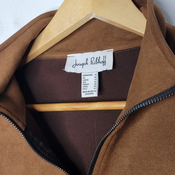 Joseph Ribkoff Size 8 Brown Vegan Suede Swing Jacket Bell Sleeves Full Zip‎ - Picture 5 of 5